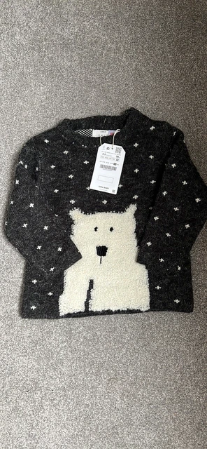 Boys ZARA grey polar bear knitted Jumper age 2-3 Years