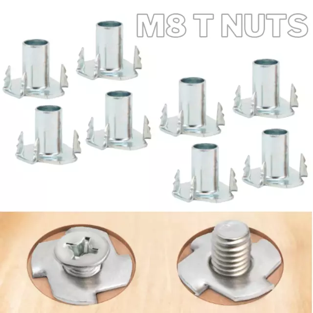 Four Pronged T Nuts Captive Threaded Inserts For Wood Furniture M4 M5 M6 M8 M10.