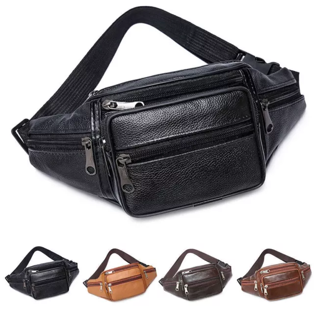 Men PU Leather Bum Bag Waist Fanny Pack Travel Wallet Money Belt Bumbags Pouch- 2