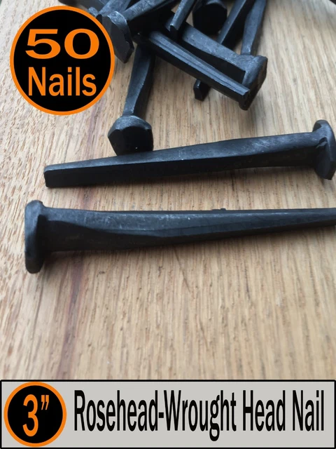 3" - Rose Head Nails - Decorative Rustic Antique Historic (50) Nails -10d
