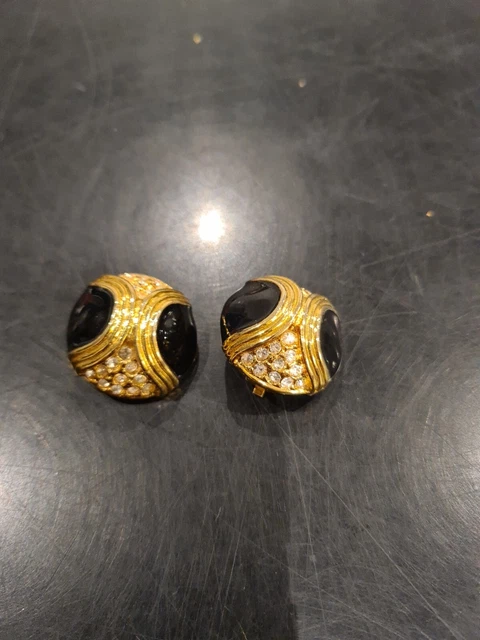 Paire De Clips D'Oreilles Vintage En Métal Doré Et Résine - Modèle Miracle Version 2, Occasion