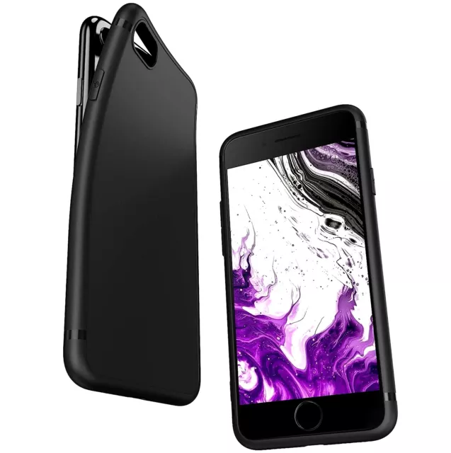 Cover Per Apple Iphone 7 Plus Custodia Nero Opaco Silicone Tpu + Pellicola Vetro