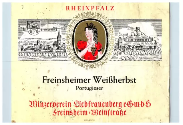 1970's-80's Rheinpfalz Freinsheimer Weiherbst German Wine Label Original S29E