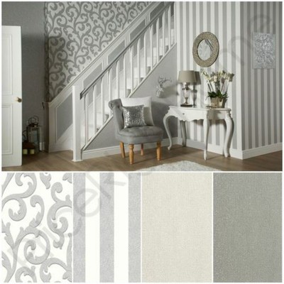 Arthouse Platinum Bianco Argento Lusso Testurizzati Carta Da Parati Vinilica Glitterati A Righe 