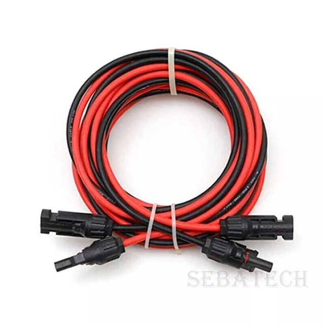10AWG Black+Red Solar Panel Extension Cable Silicone Flexible Wire Connectors