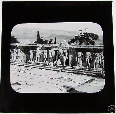 Glass Magic Lantern Slide ATHENS C1900 STONE CARVING - POSSIBLY THE PANTHEON