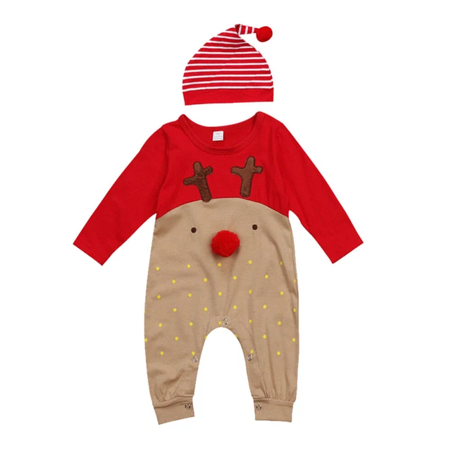 Neugeborenes Baby Jungen Mädchen Weihnachten Langarm Nette Rote Nase Cartoon