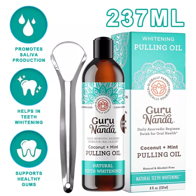 1/2X GuruNanda Natural Whitening Pulling Oil with Coconut Oil Alcohol Free 237ml