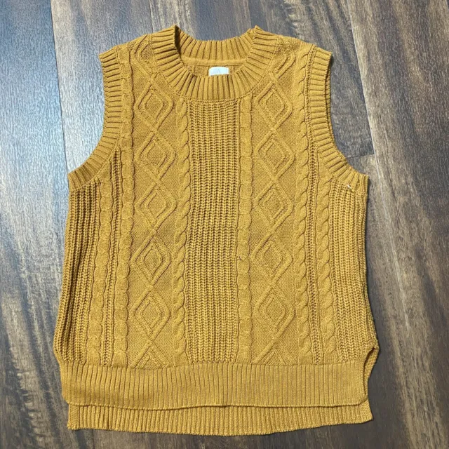 Joie Sweater Vest Womens Size Medium Cable Knit Mustard Color Sleeveless