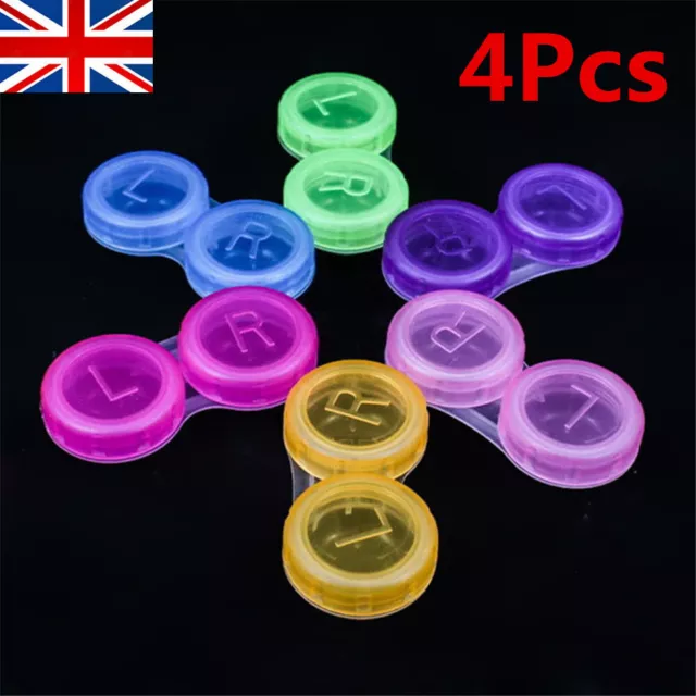 4 Sets Plastic Contact Lens Storage Soaking Cases L + R Marked Travel Eye Care