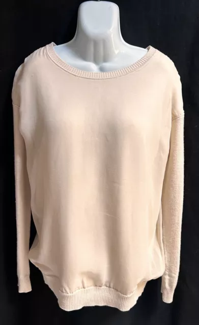 VINCE Light Cream Wool/Cashmere Sweater W/Silk Sheath Crew Neck Women's Size XS