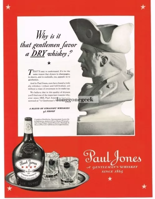 1937 PAUL JONES Whiskey Bust of John Vintage Ad