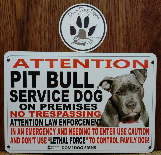 Metal Warning Pit Bull Service Dog sign For FENCE ,Beware Of Dog 8"x12" USA Made