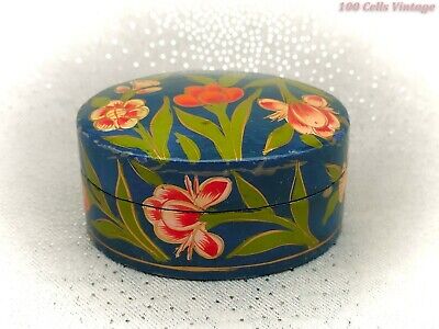 Floral Colourful -Indian Papier Mache Vintage Trinket/Jewellery/Pill Box-6.5cm