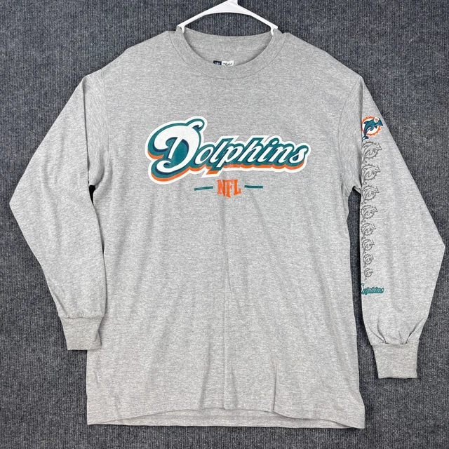 Miami Dolphins T Shirt Adult Size M Medium Gray Long Sleeve NFL Team Apparel