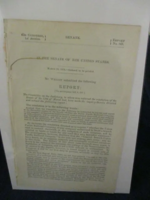 Government Report 1874 Union Pacific R.R. Co. Missouri to Pacific Ocean Branch