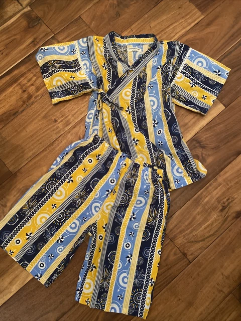 Japanese Girls Boys Jinbei Yukata Kimono Pants Set Size 130 Fireworks Pinwheel