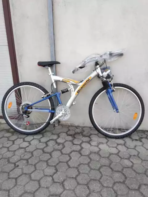 Bicicletta MTB 26 Bianchi biammortizzata nuova ARGENTO/BLU modello 860FULL