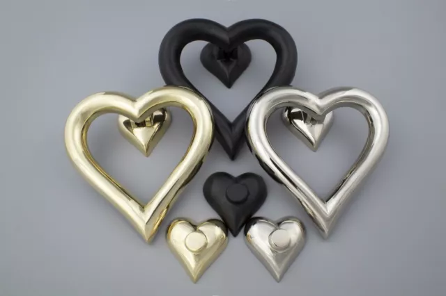 Solid Heart Shaped Door Knocker - Polished Solid Brass Nickel Black Cast Iron