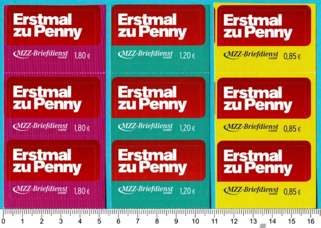 Privatpost, MZZ-Briefdienst,  je  3 x 0,85, 1,20 u. 1,80 €  BM, Erstmal zu Penny