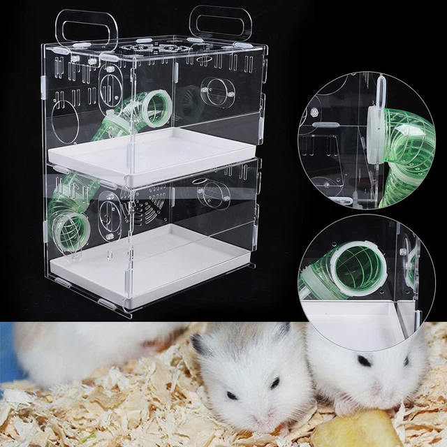 Pet Cage Rat House 2-levels Acrylic Hamster Palace Mouse Habitat Gerbil Home