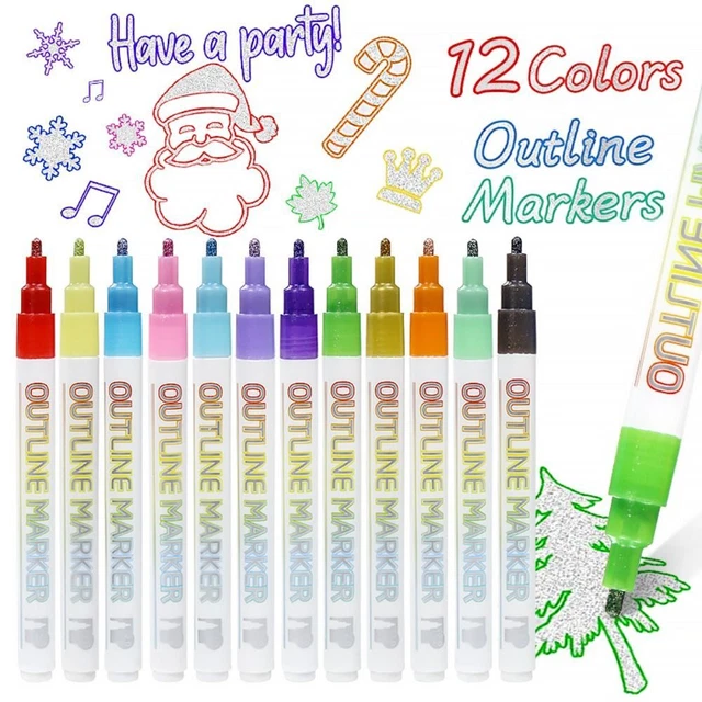 Pluma resaltadora de doble línea Magic Contour bolígrafo marcadores metálicos