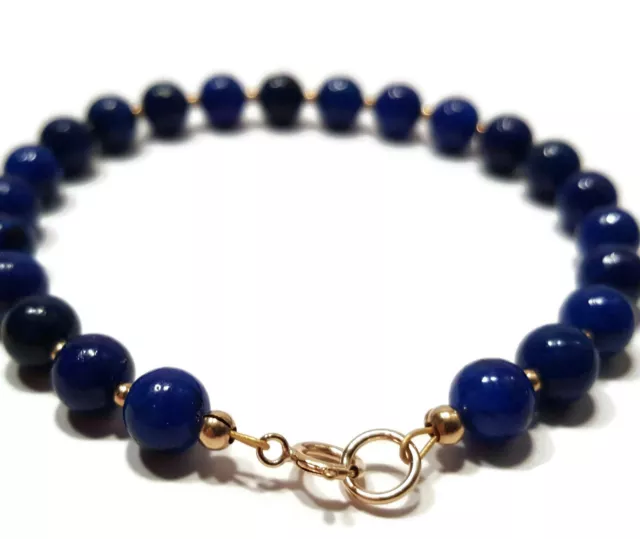 9ct Lapis Lazuli Bracelet, Blue  Gemstone Jewellery Gift with 9ct Gold Beads