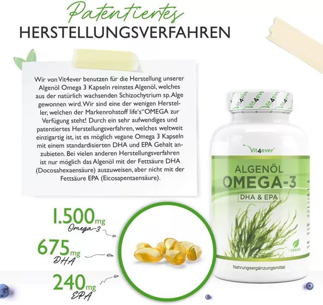 Algenöl Omega 3 120 Kapseln Vegan + Hochdosiert - 450 mg DHA & 225 mg EPA am Tag 2
