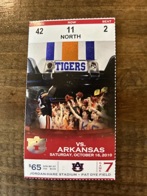 2010 Auburn Tigers Vs Arkansas National Champions Ticket Stub Plus Bonus