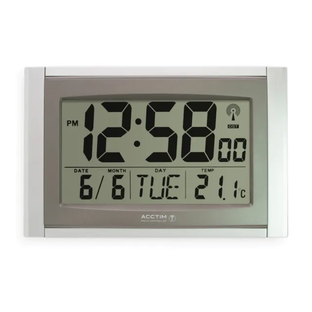 Acctim Stratus Digital Wall / Desk Clock Radio Controlled Tabletop LCD