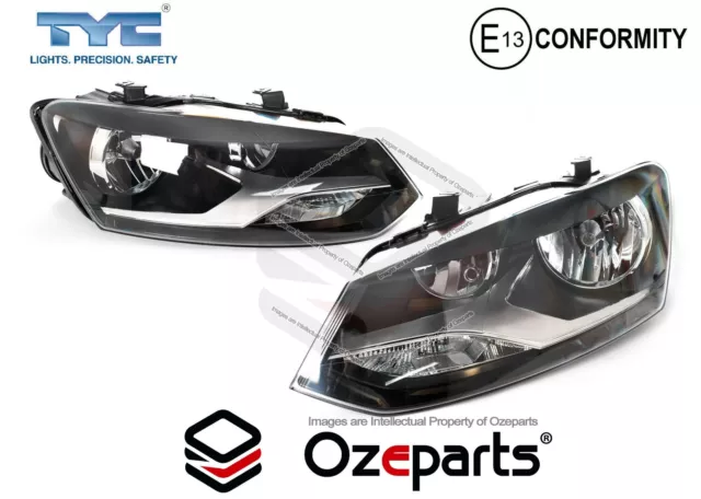 Set Pair LH+RH Head Light Lamp Twin Round No LED For VW Volkswagen Polo 6R 10~14