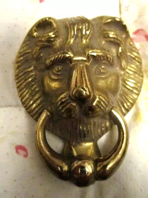 Brass Lion Head Door Knocker Old Vintage Small  4.5 inches by 3.25 inches