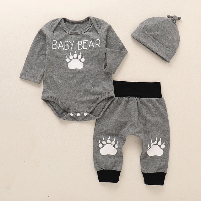 Newborn Infant Baby Boys Romper Bodysuit Tops Pants Hat 3PCS Clothes Set Outfits