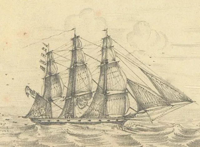 19th Century Graphite Drawing - Ship at Sea