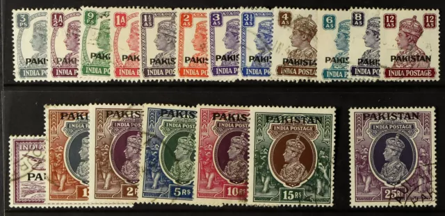PAKISTAN 1947 complete overprinted set, SG 1/19, fine used. (19 stamps)