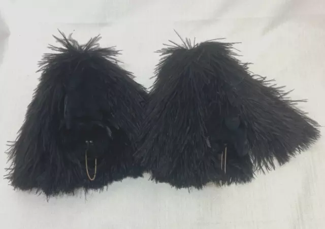 2 Antique Vintage Ostrich Feather Black Fans