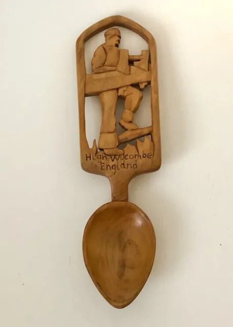 Vintage Hand Carved Figural Craftsman Souvenir Spoon from High Wycombe England