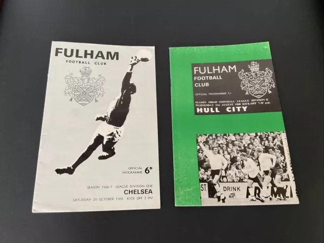 Football Programmes Fulham V Chelsea 66-67 & Hull City 68-69. No Writing