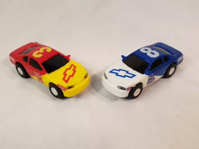 Artin Slot Car Lot Of 2 Chevy Racers Blue White Red Yellow Double Loop Set