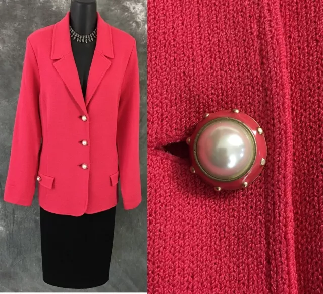 BEAUTIFUL St John collection jacket knit pink pearl suit blazer size 16