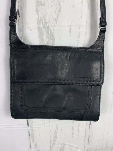 Fossil Small Black Soft Leather Crossbody Shoulder Purse Bag EUC
