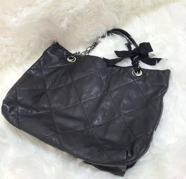 LANVIN Quilted Leather Happy Chain Shoulder Tote Bag Black USED Ships From Japan 3