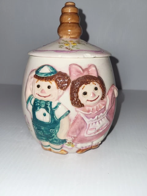 Vtg Raggedy Ann & Andy Ceramic Cookie Jar Byron Mold 1975 Hand Painted