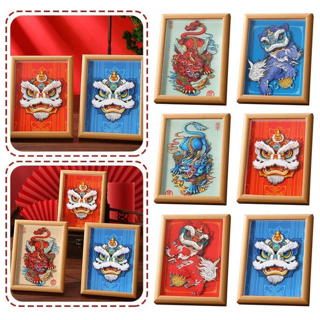 3D Lion National Tide Handmade Lion Paper Cuttings Picture Decoration` W9C6