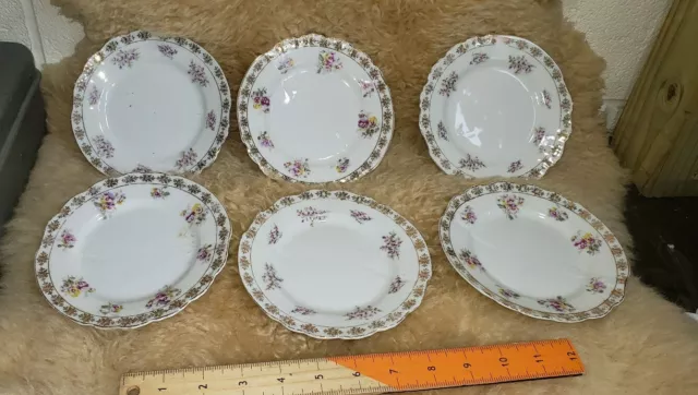 6 KPM Berlin Porcelain Dinner Plates White Gold with flowers  states porcelain