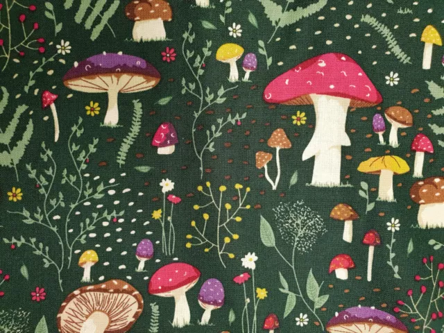 Mushroom fabric UK fat quarter 56cm x 50cm 100% cotton fungus toadstool material