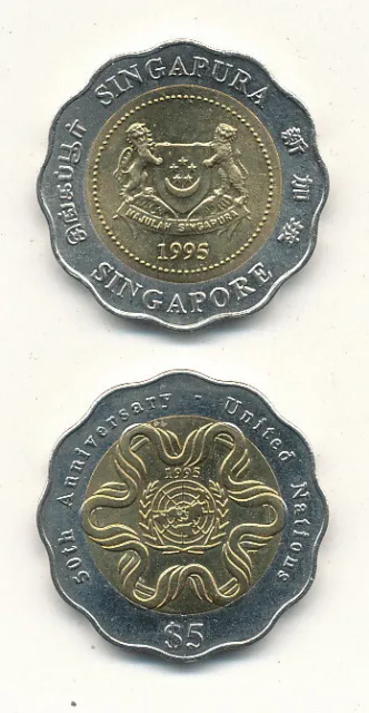 Singapore / Singapur - 5 Dollars 1995 UNC - Gedenkausgabe, 50 Jahre UN