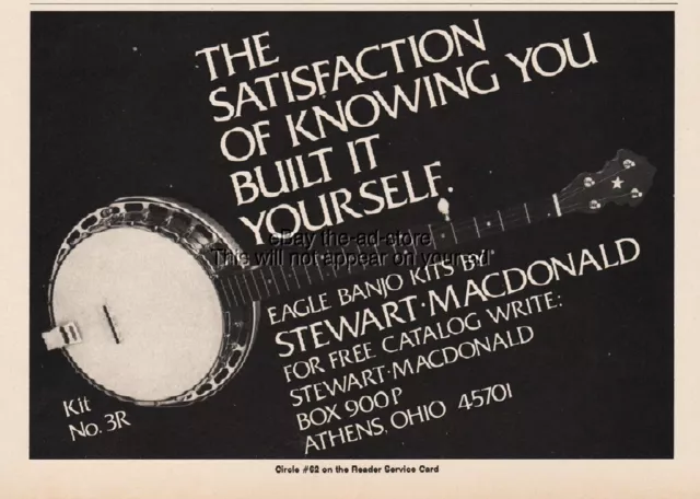 1978 Stewart Macdonald Eagle Banjo Kit Athens OH Satisfaction Magazine Print Ad