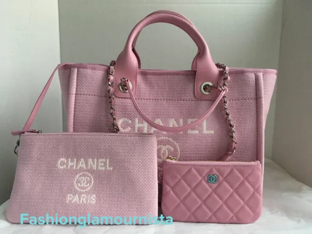 AUTH BNIB CHANEL Deauville Tote Pink Small Shopping Bag 2022 22S