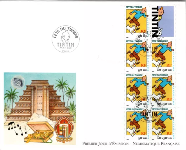 3305+ FDC  ENVELOPPE 1er JOUR GRAND FORMAT BANDE  FETE DU TIMBRE 2000  TINTIN